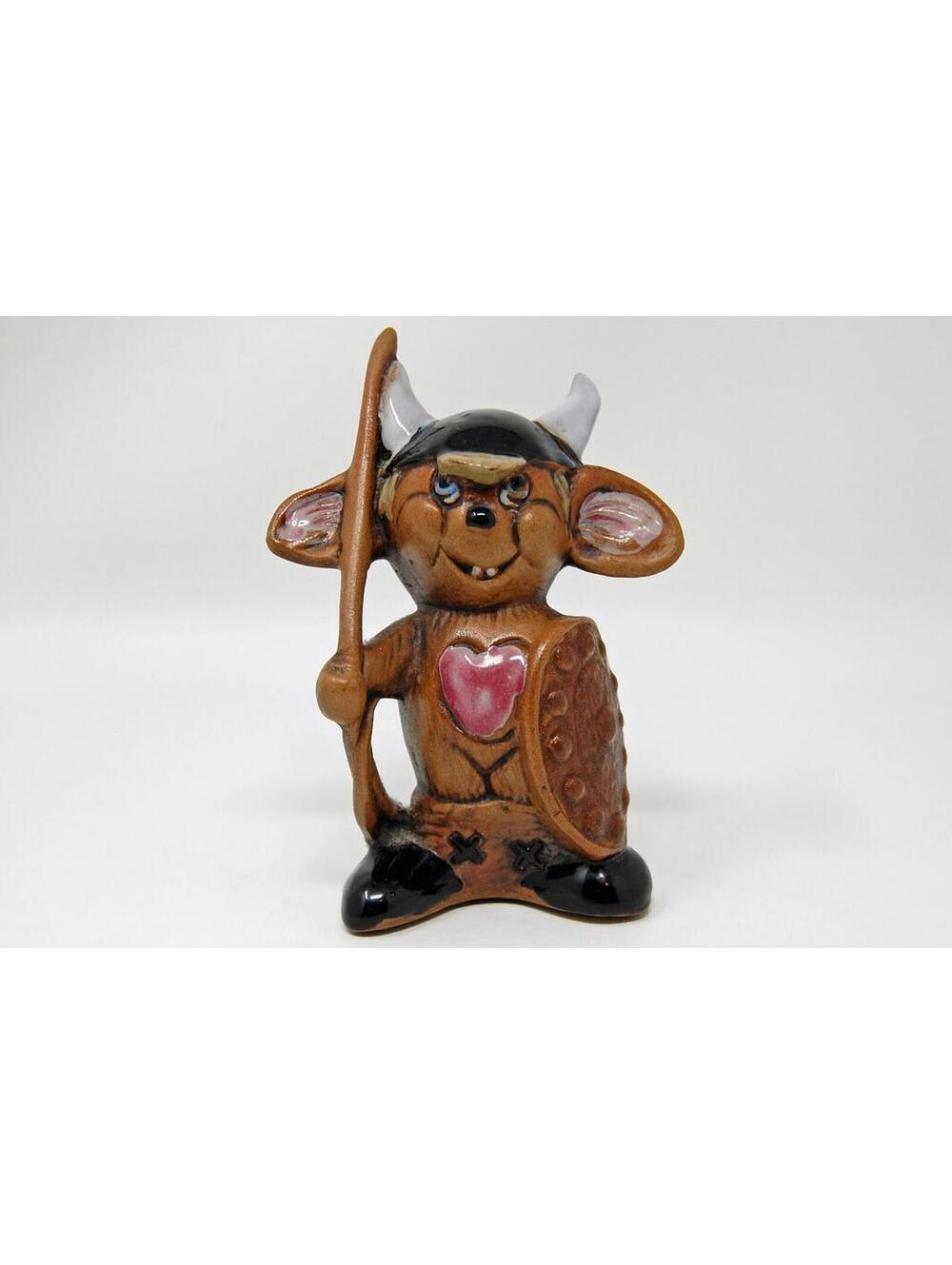 Mouse Rat Norse Viking Horned Helmet Sword Club Ceramic Pottery Figurine Vintage